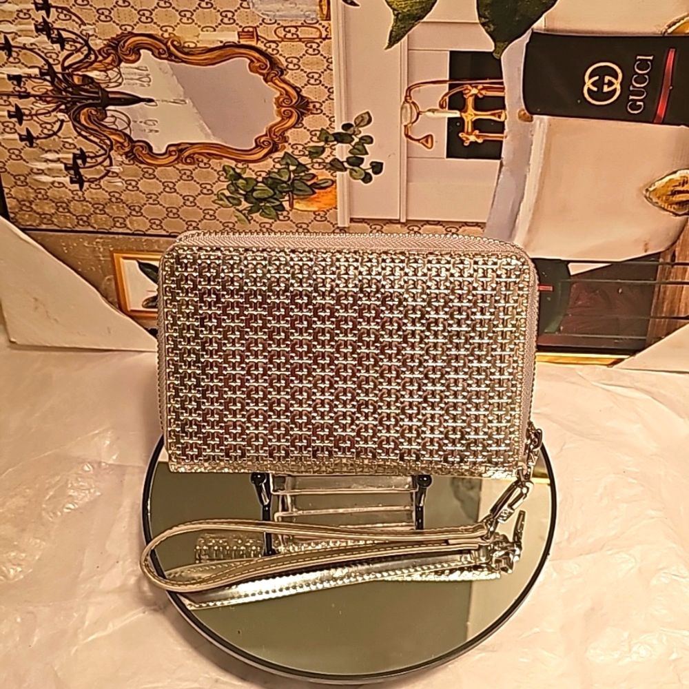 Tory Burch Silver Metallic  Wristlet
